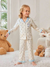 2pcs Young Girl' Casual Apricot Polka Dot Print Turndown Collar Long Sleeve Top And Pants Set, Loose And Comfortable Fire Retardant Loungewear